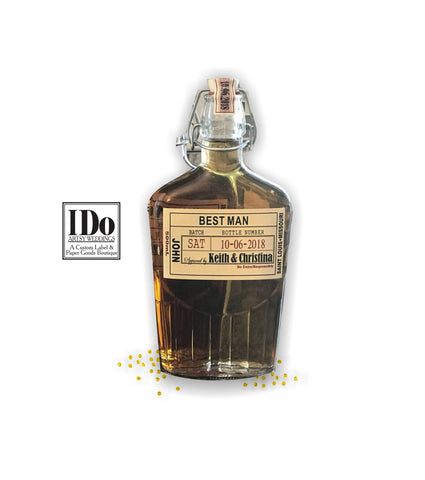 Groomsmen Glass Flask,  Liquor Bottle with Labels and Top Date Labels - 17oz  500ml - I Do Artsy Weddings