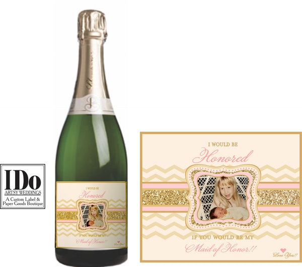 Bridesmaid Mini Wine and Champagne Labels - I Do Artsy Weddings