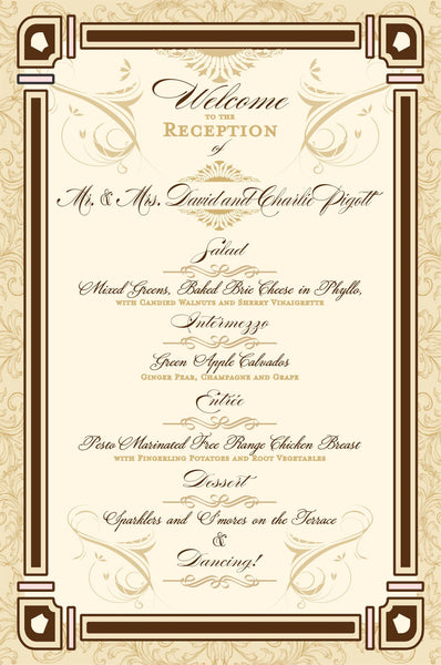 Menu - Wedding Menu for Old Hollywood Theme - Great Gatsby - Old Hollywood Collection for Wedding Receptions and Bridal Luncheons - 10 Menus - I Do Artsy Weddings