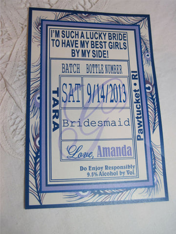Bridesmaid Peacock Liquor Labels - I Do Artsy Weddings